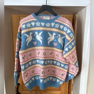 VTG Susan Bristol Grandma Core Dove Wool,Angora Hand Embroidered Cute Sweater 40